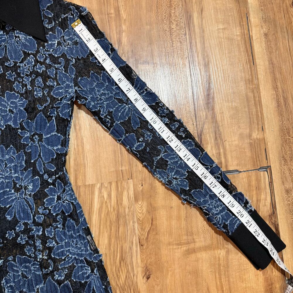 Revolve Aaizel Denim Lace Floral Burnout Sheer Collared Shirt Size 8 - Picture 8 of 10